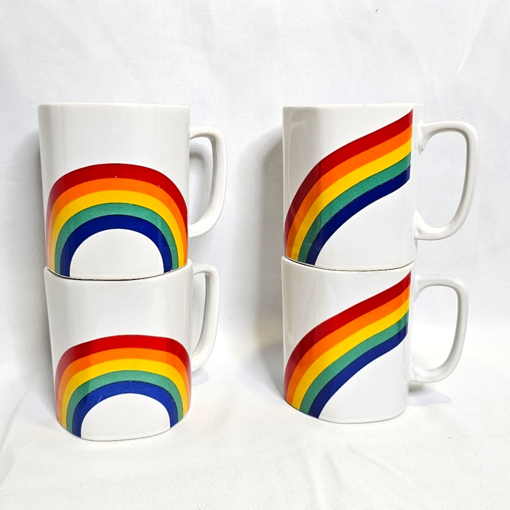 Vintage Rainbow Hexagon 80s Mug Set Of 4 PRIDE Stranger Things